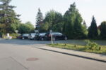 Parkbereich mit Bäumen und gepflastertem Platz